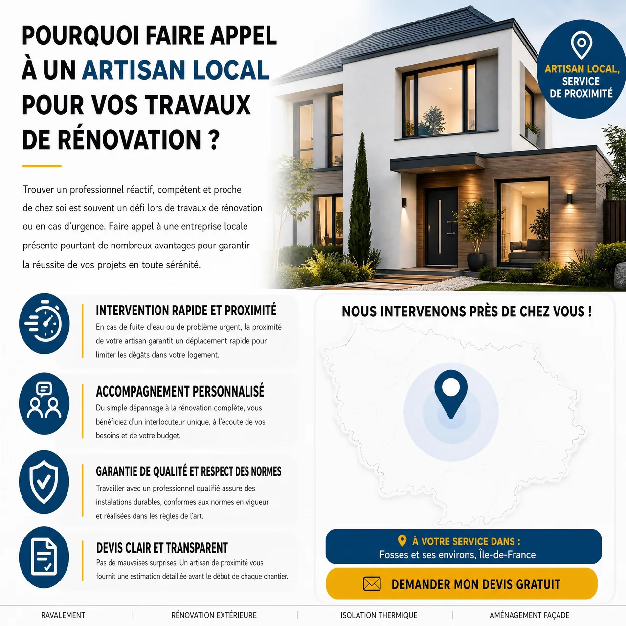 Rénovation extérieure de façade par un artisan local à Fosses dans le Val-d’Oise