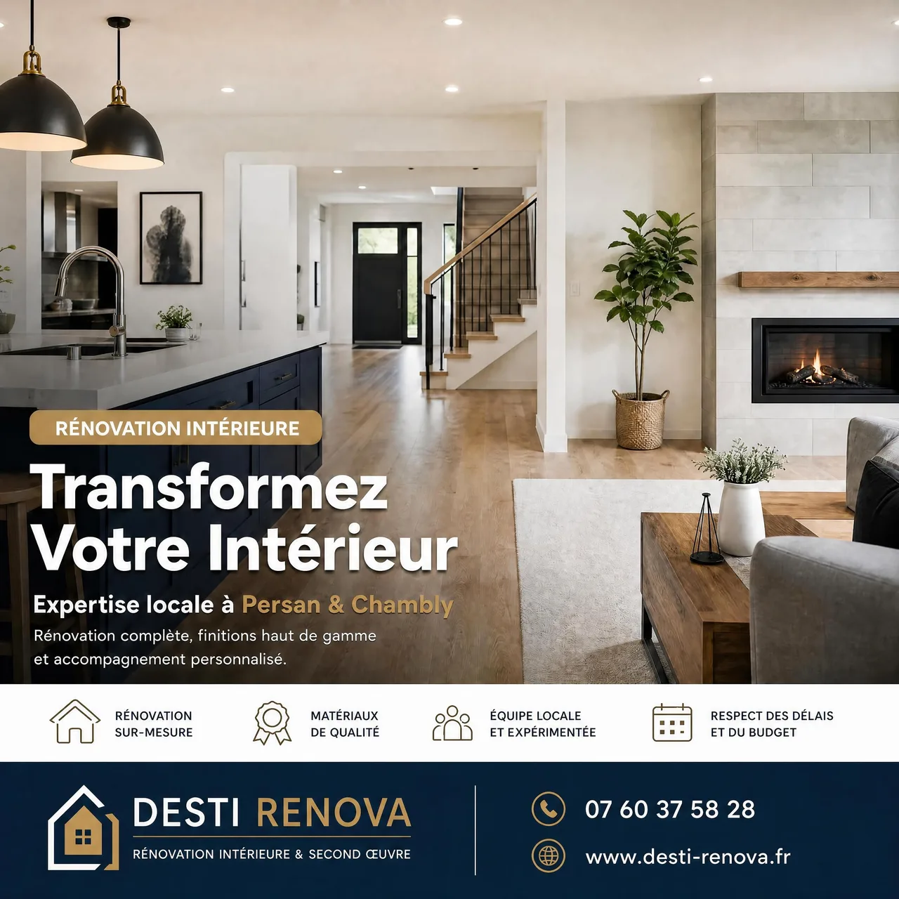 Artisan réalisant des travaux de rénovation intérieure dans un appartement en Île-de-France