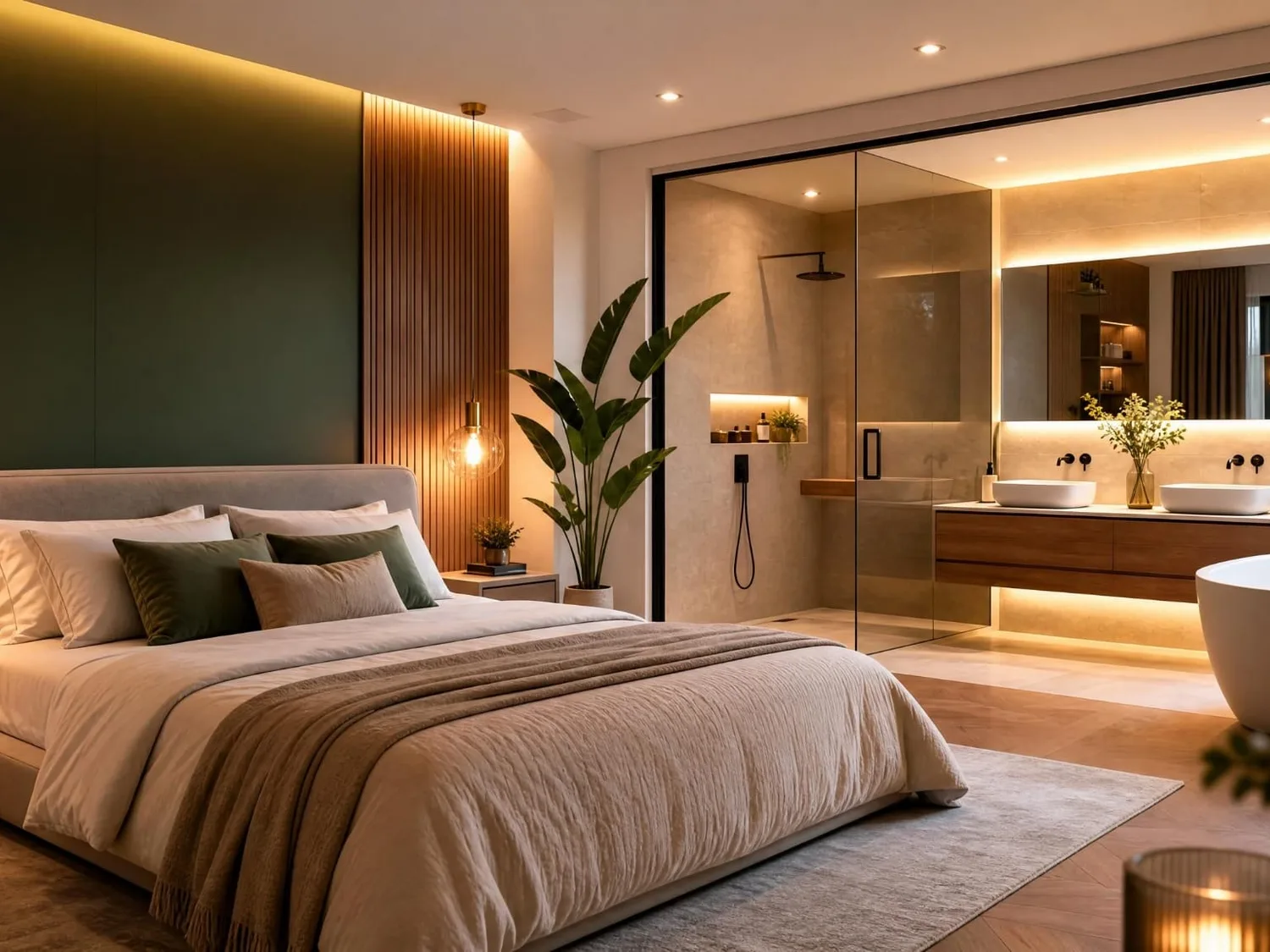 Réalisation : Suite parentale et salle de bain ouverte — Aménagement intérieur