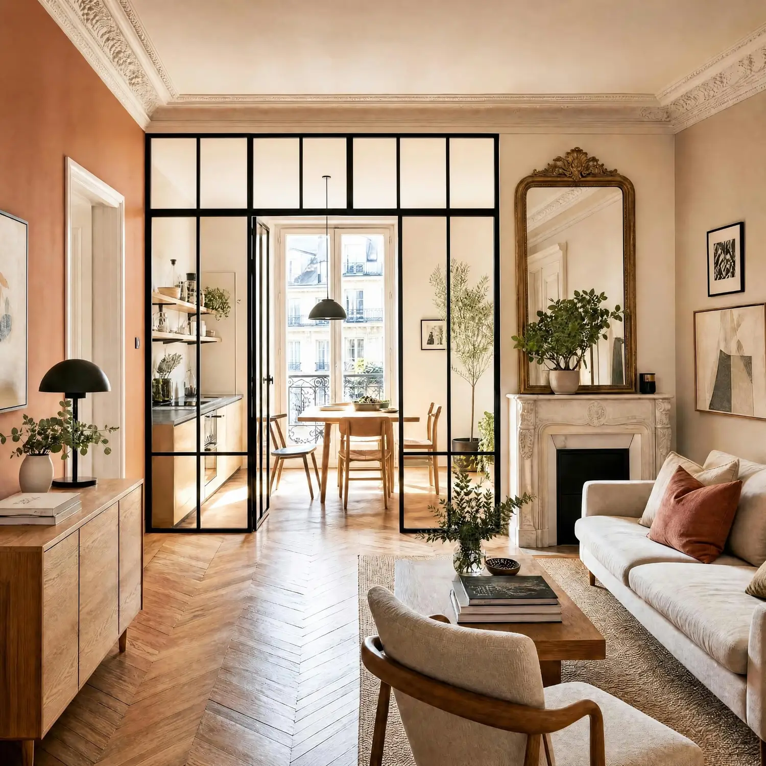 Réalisation : Séjour avec verrière d'atelier — Aménagement intérieur en Île-de-France